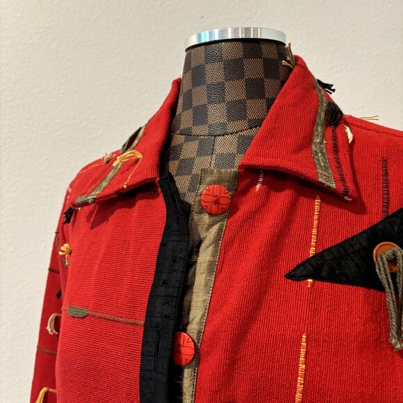 Orvis Funky Red Jacket Medium Shacket OpArt Avant Garde Southwestern Country - Picture 4 of 11